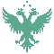 Beckley Foundation Logo Pixelated teal double-headed eagle with crowns and three stars on a dark green background