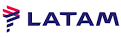 LATAM Airlines logo with stylized red and blue wing graphic and dark blue text.